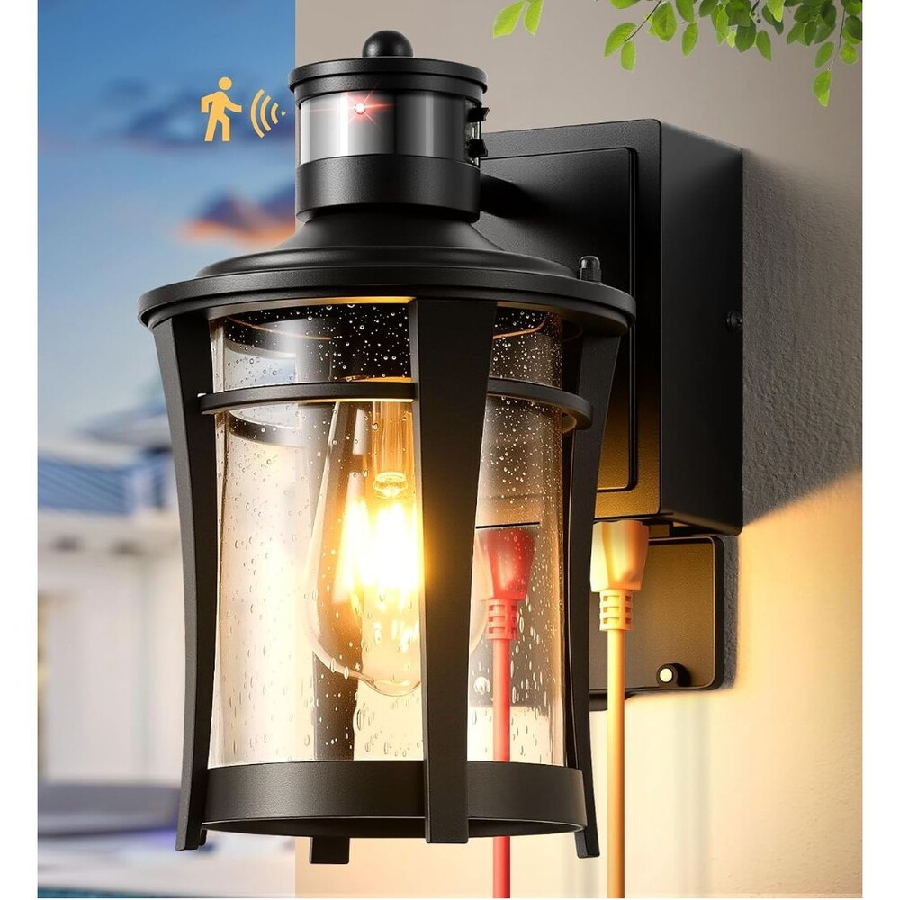 GLEAMZ Motion Sensor Outdoor Wall Lantern Light w/ GFCI Outlet Dusk to Dawn New